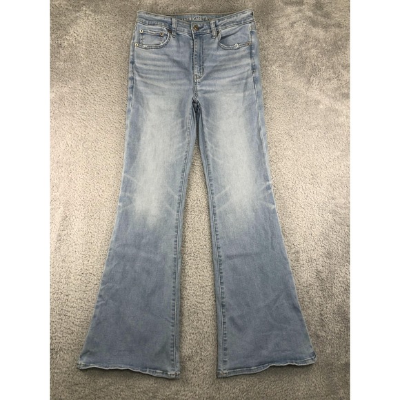 American Eagle By Payless Denim - American Eagle Jeans Womens 8 (28x31) Super High Rise Flare Distressed